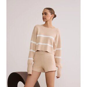 Lune Active Olly Cropped Striped Sweater Beige Melange Marshmellow Large